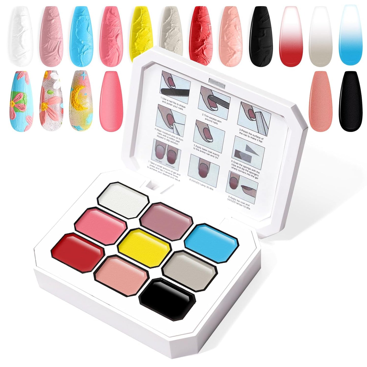 Gradient Painting Gel, 9 Colors Ombre Gel Nail Polish Oil Painting 3D Sculpture Effect for Pigment Pat Nails French Manicure DIY Nail Art Long-lasting Soak of UV/LED Artistic Inspiration