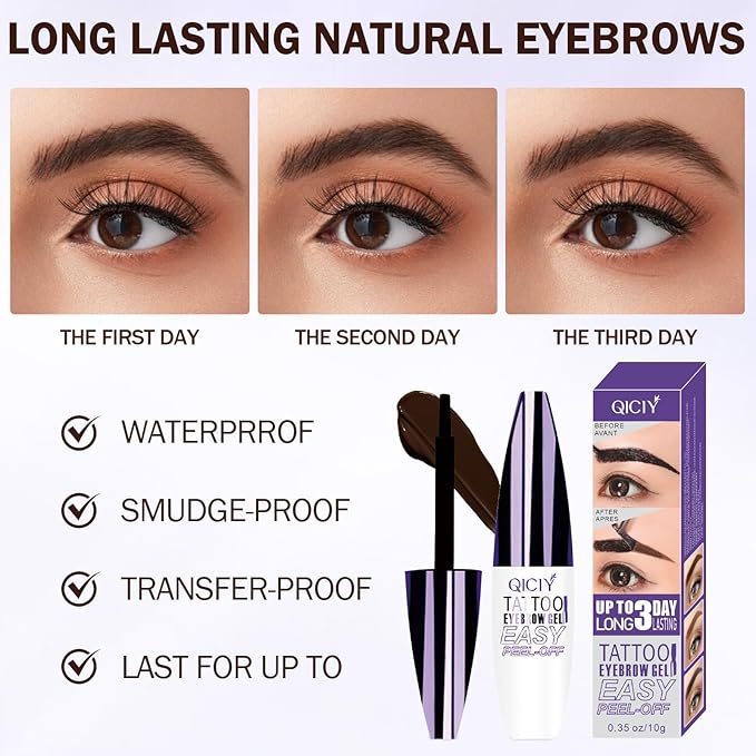 2025 New Tattoo Eyebrow Gel Easy Peel Off for Women, Upgrade Eyebrow Tattoo Peel Off, Transfer-proof Eyebrow Gels Waterproof for All Skin Types (Light Brown)