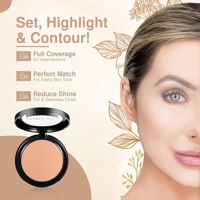 Frankie Rose Cosmetics Powder Foundation – Full Coverage Face Powder For Pores & Imperfections, Evens Out Skin Tone & Shine-Control | 58 Grams (Vintage)