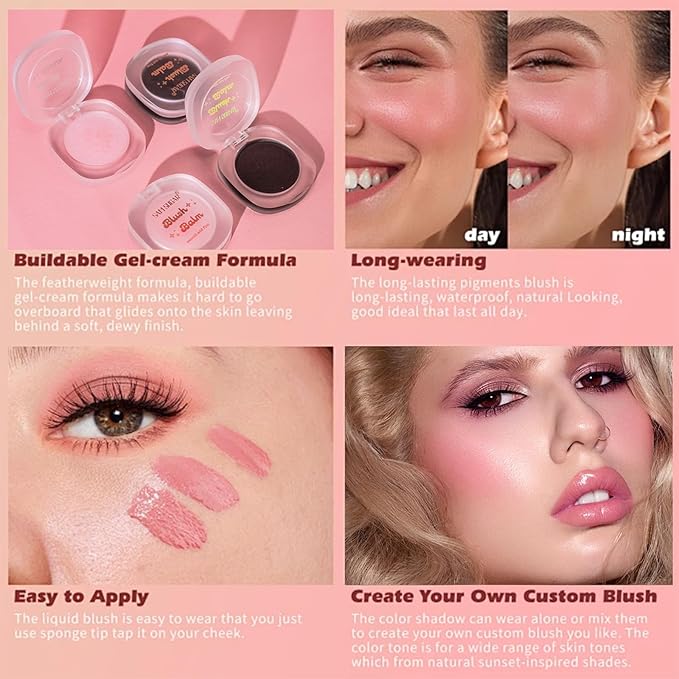 Color Changing Blush,3-in-1 Warm Change Blush,Pink Cream Blush,Transparent Crystal Color Changing Magic Gel,Blush PH Temperature Changing Long Lasting Blendable Natural Finish for All Skin Tone(02)