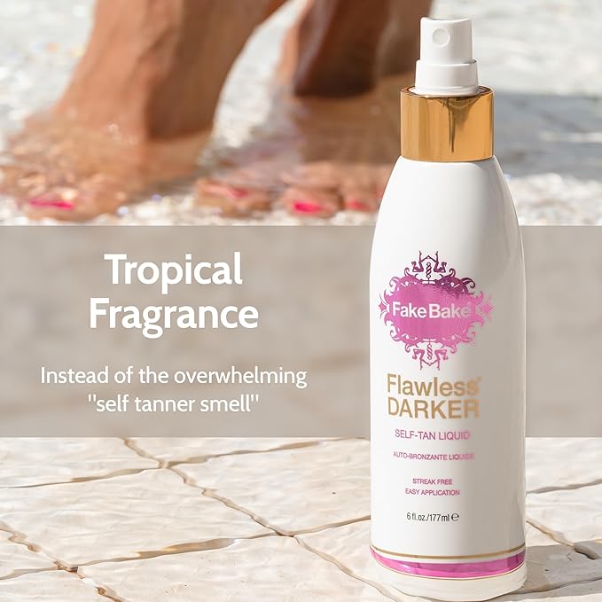 Fake Bake Flawless Darker Self-Tanning Liquid Streak-Free, Long-Lasting Natural Glow For All Skin Tones - Sunless Tanner Includes Professional Mitt For Easy Application, Black Coconut Scent - 6 oz