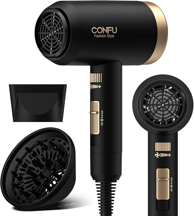 Hair Dryer, CONFU Blow Dryer with Diffuser, 21000PRM Professional Hairdryer, Portable Lightweight Fast Drying Negative Ionic Blow Dryer, Hair Diffuser for Curly Hair for Home Travel