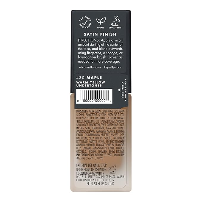 e.l.f. Flawless Finish Foundation, Lightweight & Medium Coverage, Semi-Matte Finish, Maple, 0.68 Fl Oz (20mL)