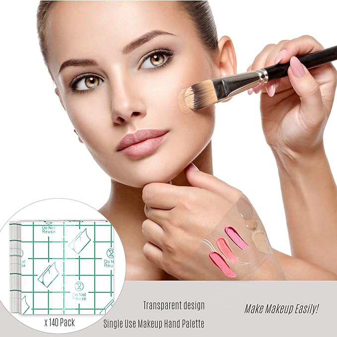Disposable Makeup Palettes,Makeup Artist Must Haves Adhesive Makeup Mixing Tray Waterproof Tape,Mini Travel Makeup Palette for Women Girls Female Make up (2.4 Inch/140 Pieces)