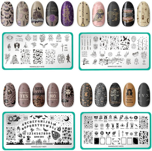 Maniology Sorcery and Spells Nail Stamping Plate Set, Halloween Plates Bundle, Sorcery Wizards Spirit Speaks Ouija Board Tarot Cards Manicure