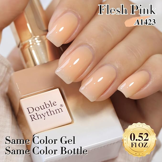 Double Rhythm Translucent Gel Polish Sheer Neutral Natural Light Milky Same Color Same Bottle 15ML Jelly UV Nail Polish Nail Art DIY at Home (Light Yellow Pink-A1423)