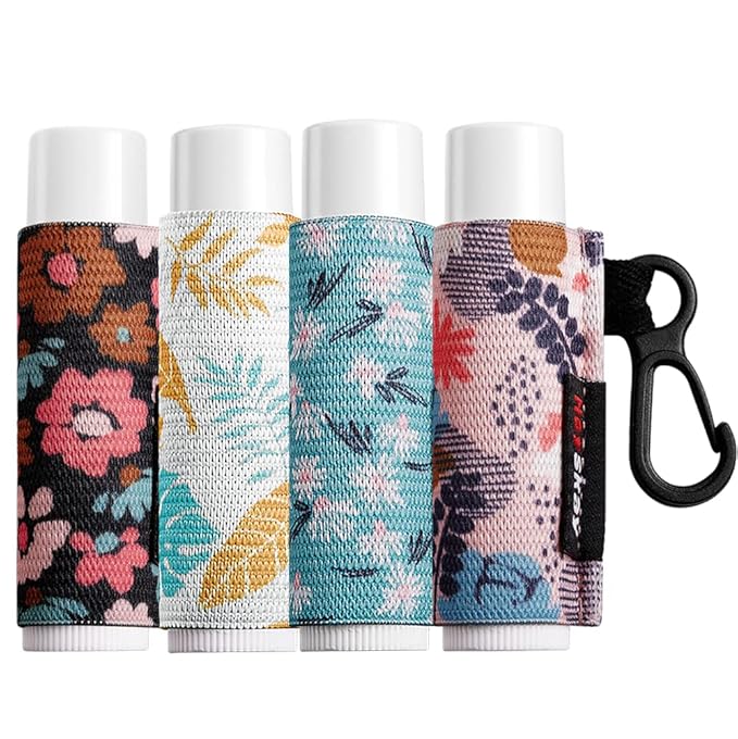 Lip Balm Holder Sleeves Keychain Chapstick Elastic Sleeves (Floral patterns)