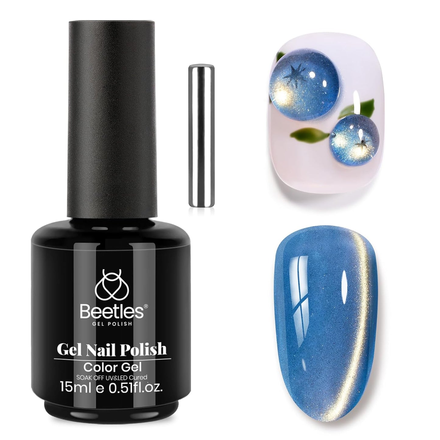 Beetles Blue Cat Eye Gel Nail Polish - Frosted Sapphire Cat Eye Gel Polish, 15ML Gold Powder Blue Glitter Fall Gel Polish Magnetic Shimmer Effect Soak Off UV Nail Art Design Manicure Gifts for Women