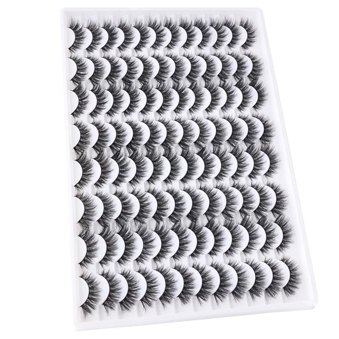 False Eyelashes 48 Pairs Faux Mink Lashes 14mm Wispy Lashes 3D Fluffy Cat Eye Lashes Pack Bulk Wholesale Strip Lashes(style 48-036)
