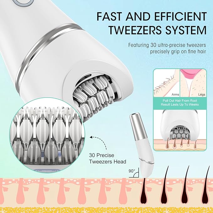 Epilators Hair Removal for Women-2 in 1 Eletctric Razors for Women,Dual Head Bikini Trimmer for Pubic Hair/Lady Facial Razor,Cordless Epilator Body Shaver for Smooth Wet/Dry Shaving,Led Light