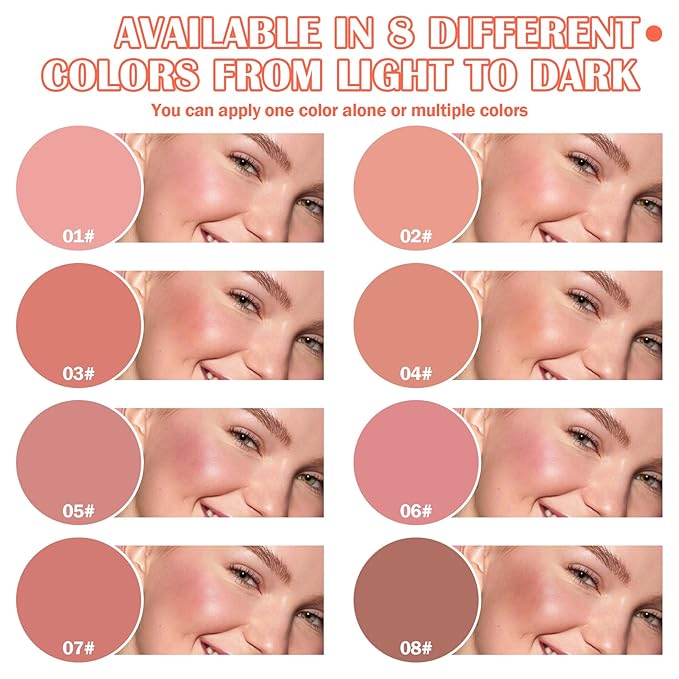 8 Colors Blush Palette,Shimmer Silky Matte Blush Powder Palette,Professional Cute Face Contour Highlighter Blush Palette with Blush Makeup Brush