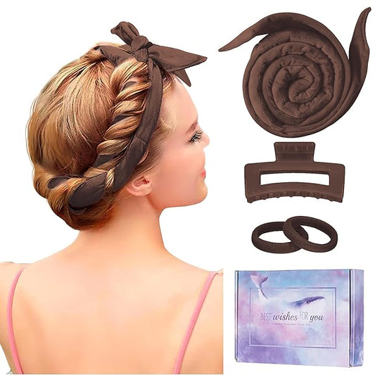Heatless Curling Rod Headband, Upgraded 60" Extra Long Soft Hair Curlers to Sleep In, No Heat Curls for All Hair Types, Hair Wrap Curls Styling Kit for Girls (Brown, 1 Count)