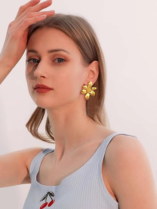 CLASSYZINT Gold/White/Red/Black Flower Stud Earrings For Women