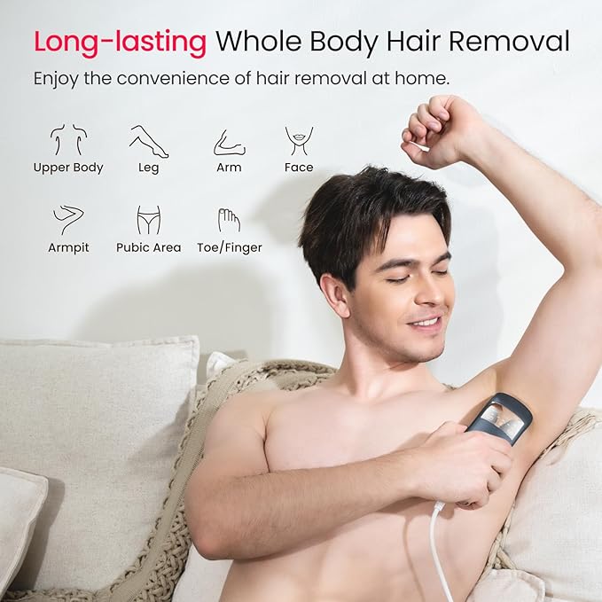 IPL Laser Hair Removal for Men, Dual Lights 100W, 35°F Sapphire Ice-Cooling, Quadruple-Pulse PHR Mode for Stubborn Hair, at Home Hair Removal Device for Armpits, Chest and Leg