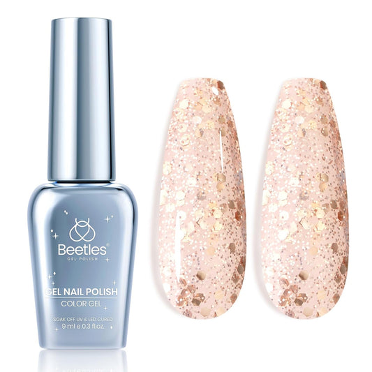 Beetles Gold Glitter Gel Nail Polish, 9ml Diamond Shiny Gel Polish Shimmer Reflective Sparkle Gold Color for Nail Art Soak Off UV LED Nail Lamp Dancing Glitter Gifts for Women