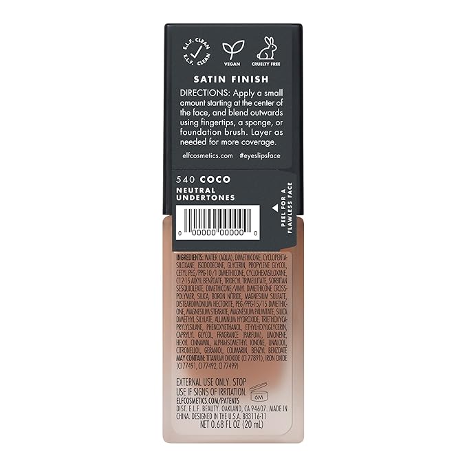 e.l.f. Flawless Finish Foundation, Lightweight & Medium Coverage, Semi-Matte Finish, Coco, 0.68 Fl Oz (20mL)