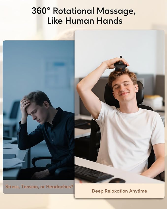 arboleaf Electric Scalp Massager Kneading Head Massager Scalp Stress Relax, Portable 6 in 1 Hair Massage with 12 Removable Massage Claws, Recharagable Head Stratcher, Gift for Mom Dad