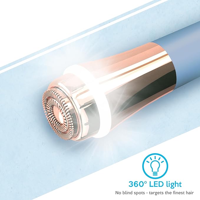 Flawless Facial Hair Remover for Women Painless Electric Razor Epilator Trimmer Shaver with 18K Gold-Plated, 16mm Dual Ring Floating Head, USB Rechargeable, 360° LED for Face Lip Hair Removal