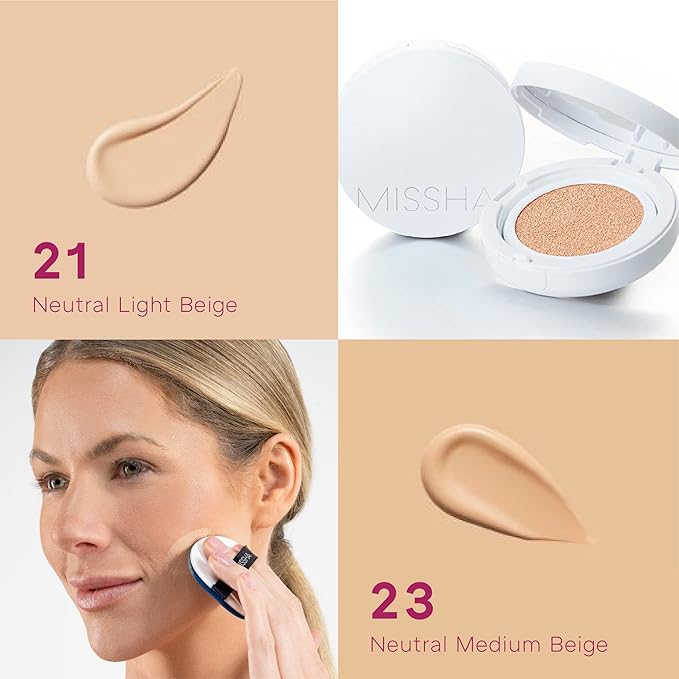 Missha Magic Cushion Moist Up No. 23 Natural Beige for light with neutral skin tone, Hydrating 3-in-1 Moisture Korean Cushion Foundation, Long-lasting, High Coverage, for All Skin Types