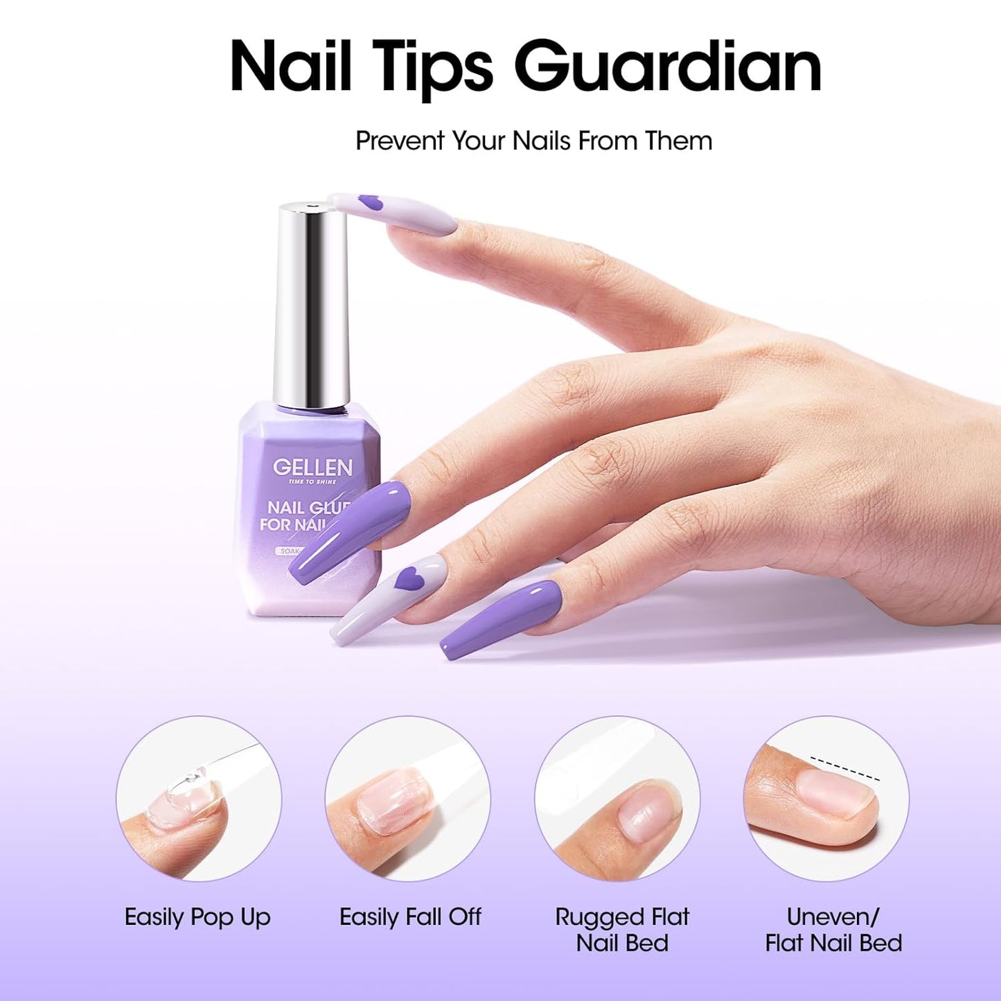 Gellen 4 in 1 Nail Glue Gel and No Wipe Gel Top Coat for False Nail Tips & Acrylic Nails & Clear Press on Nails, 18ML Long Lasting Nail Gel Kit, Home Salon Manicure Set