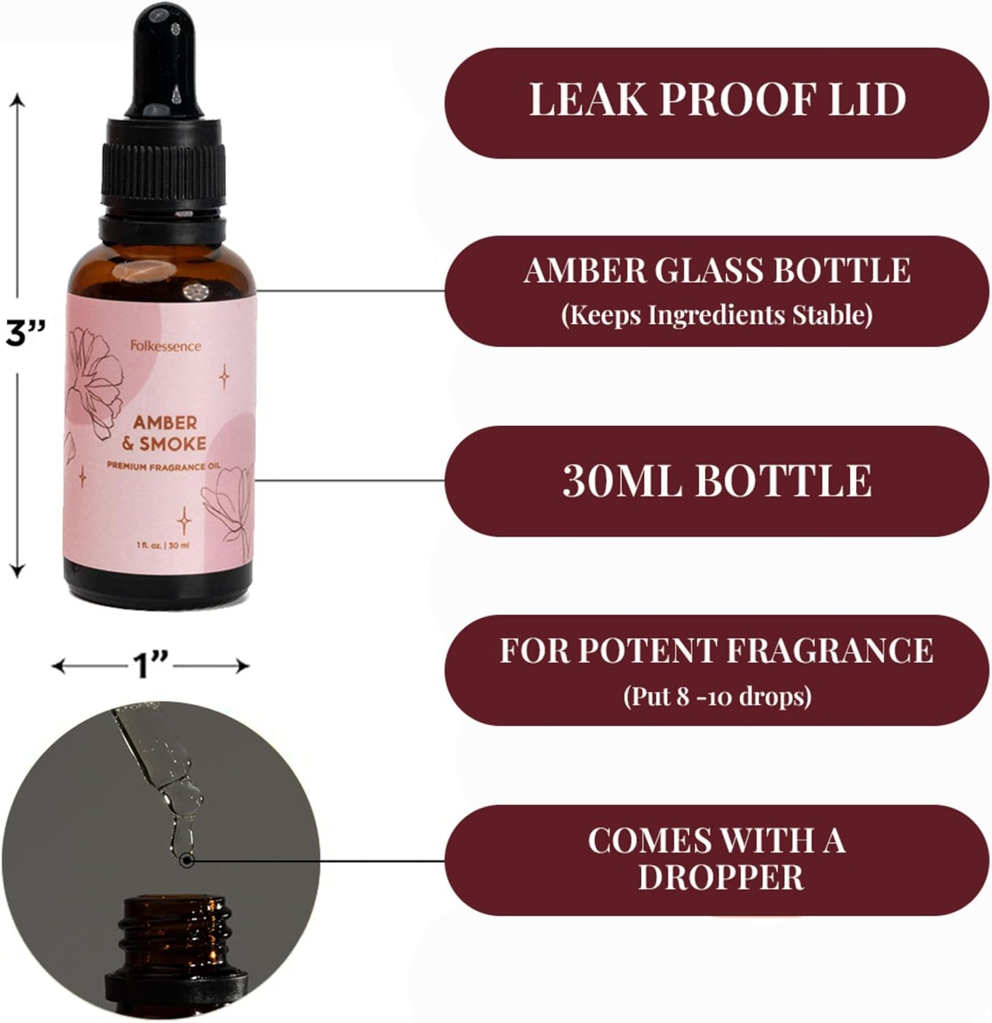 Folkulture Premium Essential Oil Blends for Diffuser for Home | 1.01 Fl Oz Amber Essential Oils for Aromatherapy | Fragrance Oils for Soap & Candle Making Scents | Diffuser Oil for Massage
