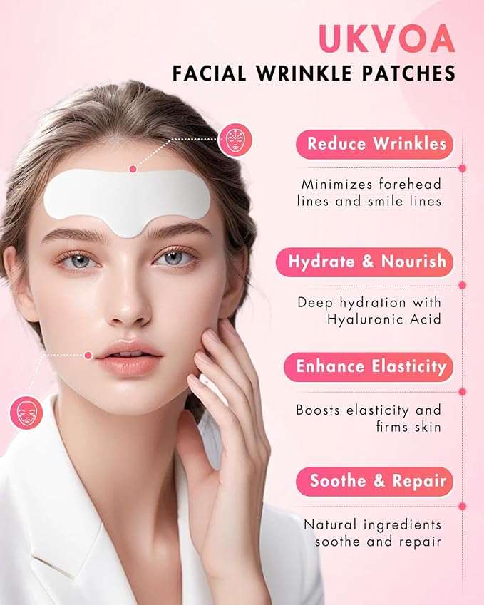 Forehead Wrinkle Patches & Smile Line Patches, Overnight Facial Wrinkle Treatment with Hyaluronic Acid, Aloe, Collagen & Vitamin E to Lift Smile Lines for Women 36pcs