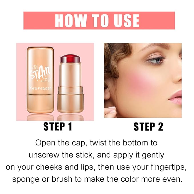2pcs Jelly Blush Stick, Multi-purpose Lip and Cheek Colour Stick, Jelly Texture Waterproof, Moisturising and Long-lasting, Non-sticky, Create Watercolour Makeup Effect for Women and Girls 1#