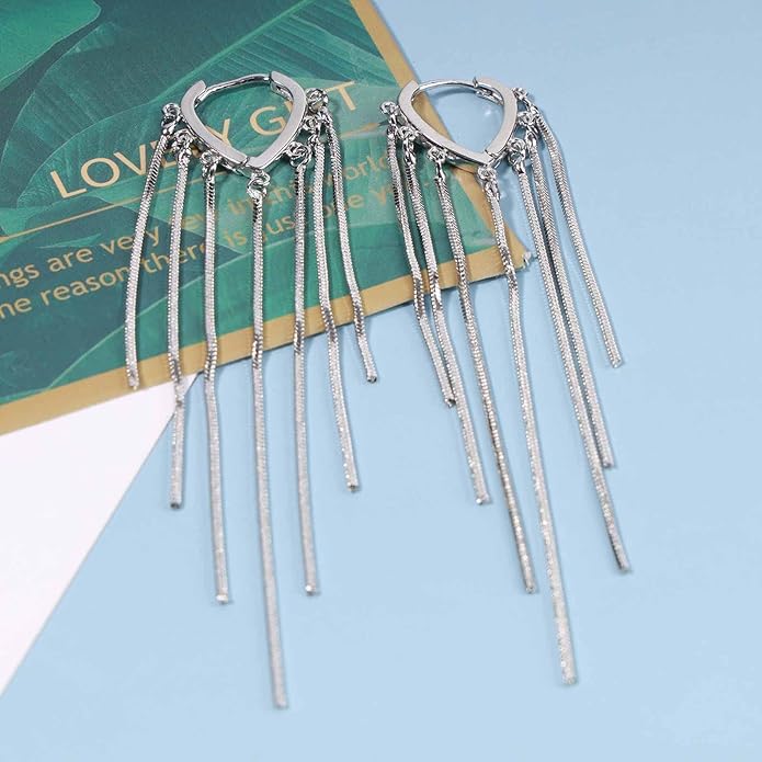 Boho Long Tassel Chain Earrings Fringe Drop Dangle Earrings Gold Dangling Chain Tassel Earrings Vintage Statement Earrings Jewelry for Women and Girls Gifts