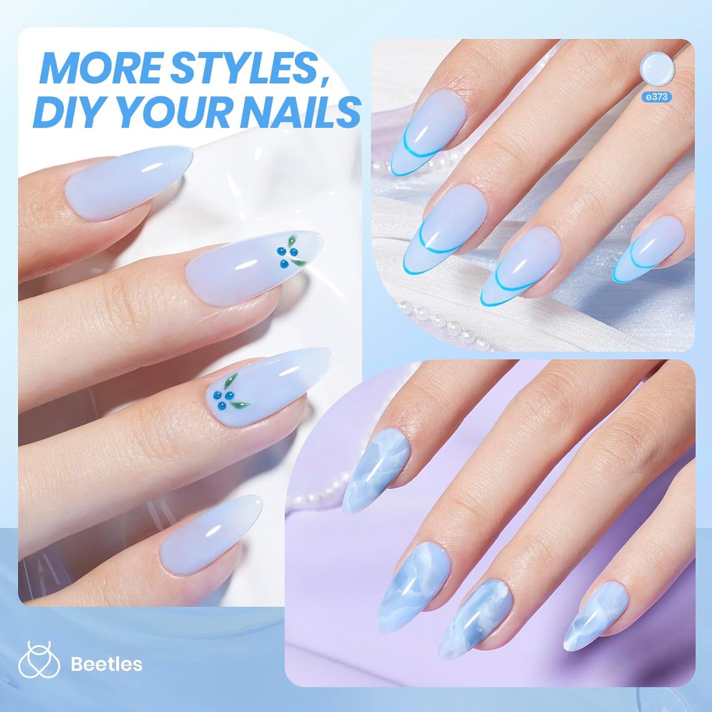 Beetles Blue Jelly Gel Nail Polish - 15ml Blueberry Milk Nails Sheer Neutral Translucent Hazy Blue Gel Polish Soak Off UV Summer Nail Art Manicure Salon Home DIY Gift for Manicure Women