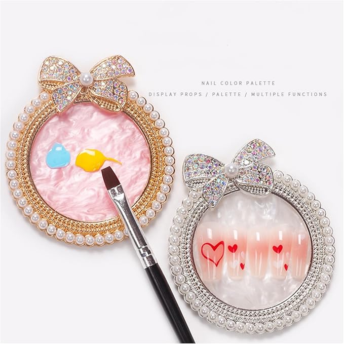 4Pcs Resin Nail Art Plalette Nail Polish Mixing Plate Gel Palette Manicure Tool for Nail Art Display (Pink Silver)