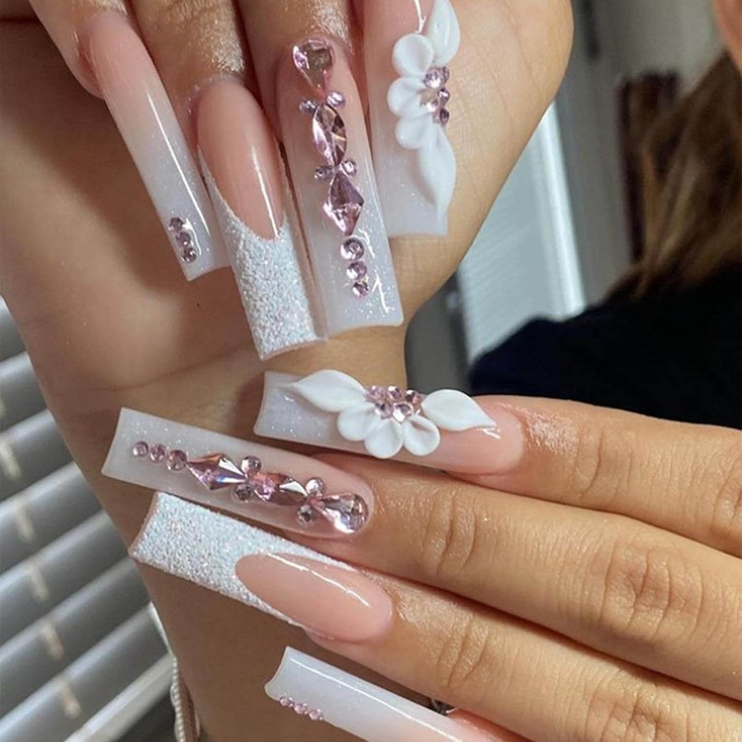 HNUIX Nail Rhinestones - 3D Multi Shape Size Crystal, Light Pink Nail Gems, Flat Back, with Kit, for Nail Art, DIY Decorations