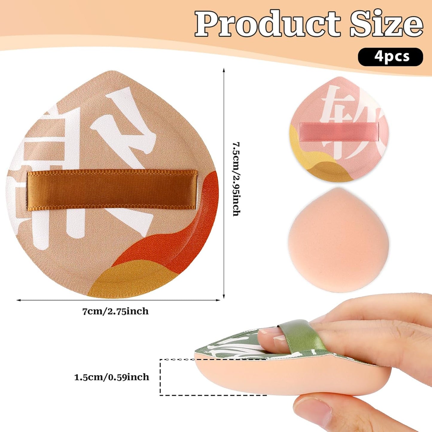 4 PCS Korean Powder Puffs, Soft Makeup Puff Teardrop Setting Foundation Sponge Face Makeup Cushion Puff Beauty Blender Sponge Applicators for Concealer Liquid Cream Powder, Beginner Friendly, Medium