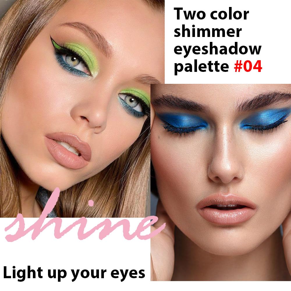 2 colors eye shadow makeup palette, Blue & Green Eyeshadows Halloween Birthday Party Wear, high pigment eye, matte & shimmer metal eye shadow powder, Blendable, Ultra-Pigmented(02)
