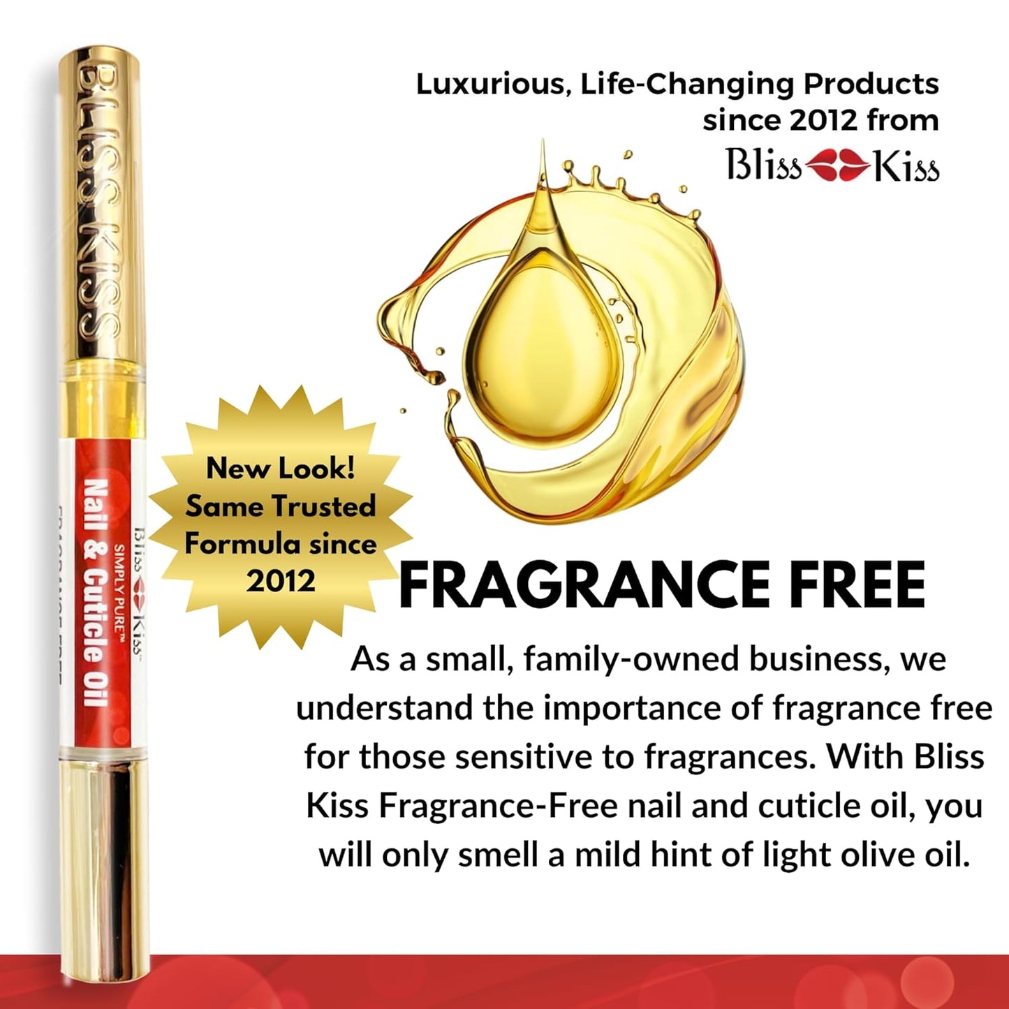 Bliss Kiss | Fragrance Free 4 Nail Oil Cuticle Pens w/Vitamin E & Jojoba⏤Nail Strengthener Nail Growth and Strengthening Serum for Brittle, Peeling, Breaking, Thin nails
