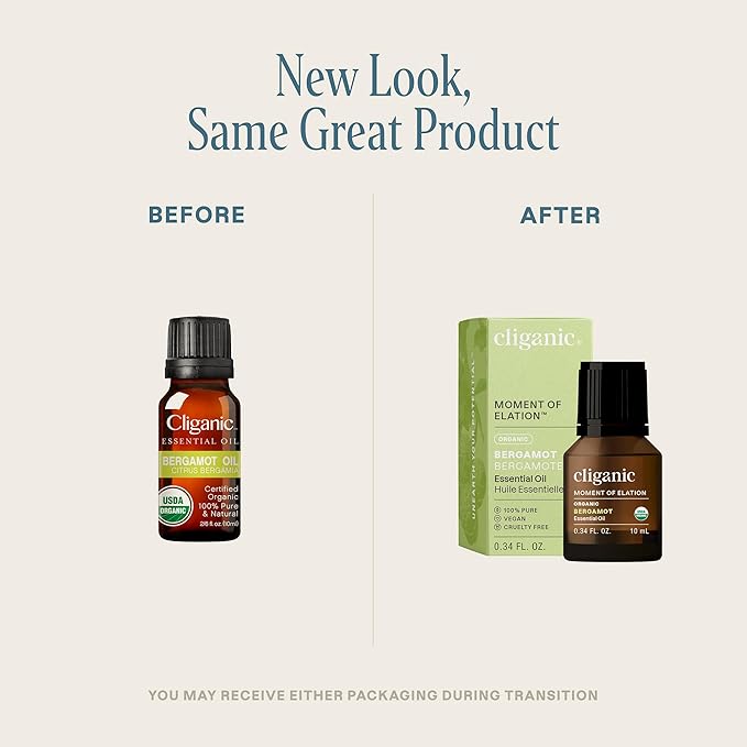 Cliganic Organic Bergamot Essential Oil, 100% Pure Natural for Aromatherapy | Non-GMO Verified (Packaging May Vary)