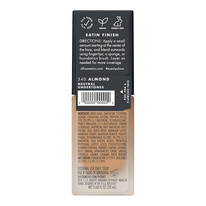 e.l.f. Flawless Finish Foundation, Lightweight & Medium Coverage, Semi-Matte Finish, Almond, 0.68 Fl Oz (20mL)