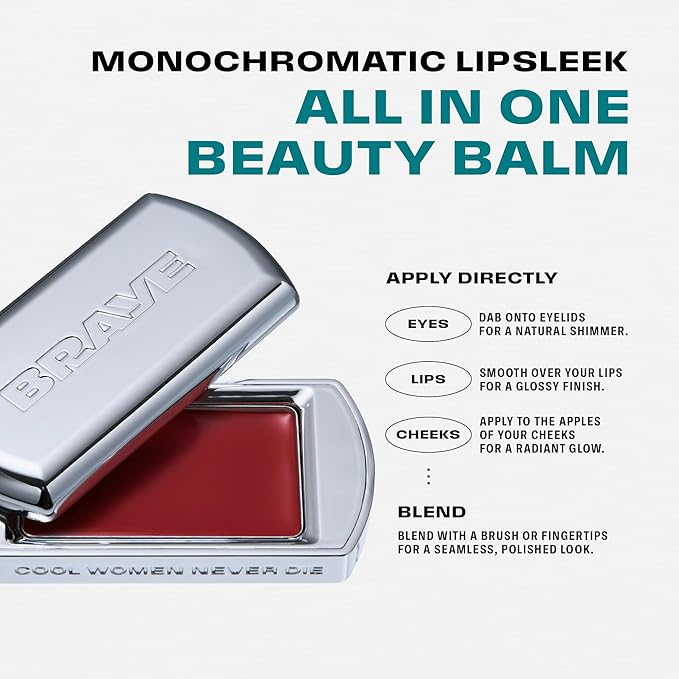 BRAYE Lipsleek Lip Balm, Monochromatic Cream Blush 2-in-1 Face Makeup, Hydrating & Mood Buildable, Vegan + Cruelty-Free Glow for Cheeks l 10 Clear