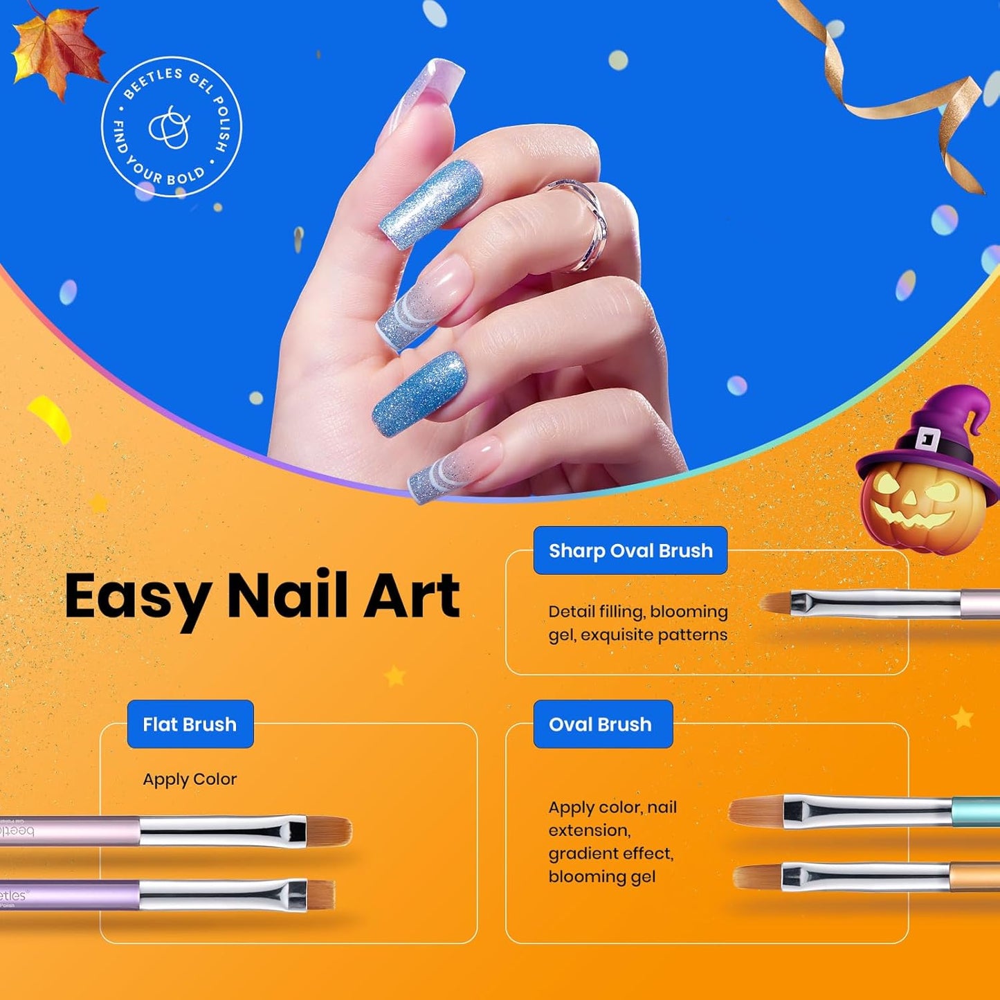 Beetles Gel Nail Art Brushes, 6 Pcs Double-Ended Fingernail Art Design Pens Gel Paint Liner Ombre Gradient French Tip Brush Dotting Pen Nail Brush Set, DIY Manicure Tools Gift for Women