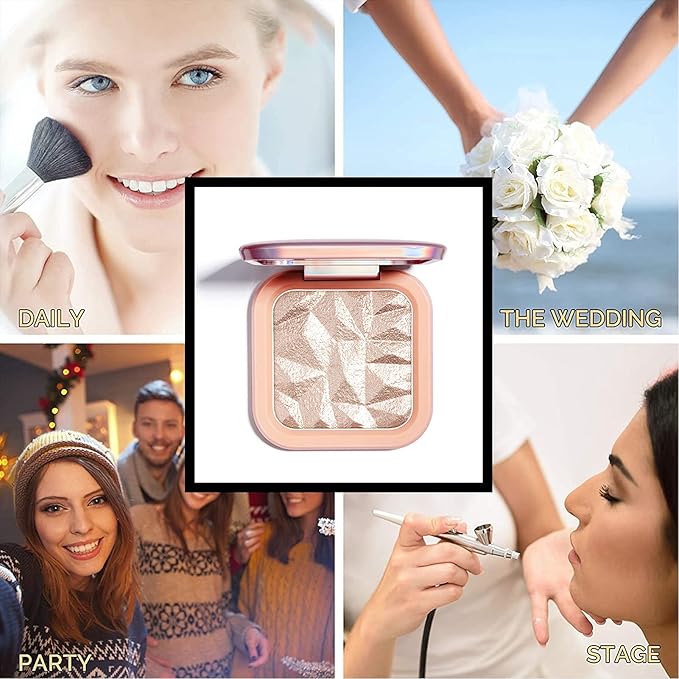 Face Highlighter Makeup Palette Kit, Shimmer Glitter Highlight Contouring Palette Natural Nude Shiny Contour Highlight Makeup Illuminator Highlighter Concealer Palette with brush (Champagne Gold)