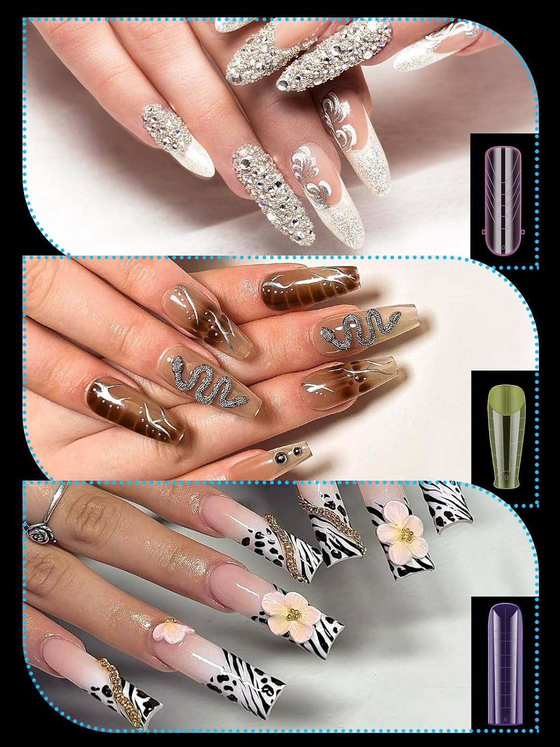 Dual Forms for Poly Gel Extension, 6 Colors Nail Form, 6 Styles Nail Forms for French Nails, 72PCS Duet System Dual Forms Sticker Silicone Pads for French Manicure Extension-12 Sizes, 144PCS