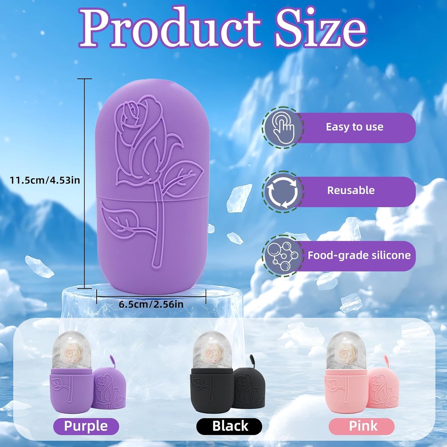 Ice Face Roller Massager for Face, Reusable Silicone Ice Cube Mold, Facial Beauty Ice Roller, Reduce Puffiness and Dark Circles, Minimize Pores & Improve Skin Texture (Pink)