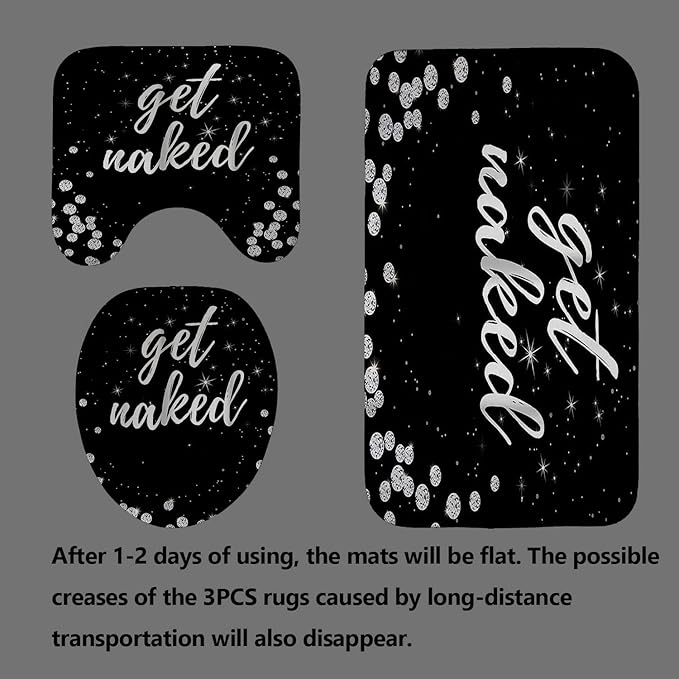 4PCS Luxury Diamond Shower Curtain Set, Bling Rhinestone Gem Crystal Jewelry Shining Starry Sky Galaxy Bathroom Decor, Waterproof Fabric Black Shower Curtain, Get Naked Bath Mat Toilet Rug