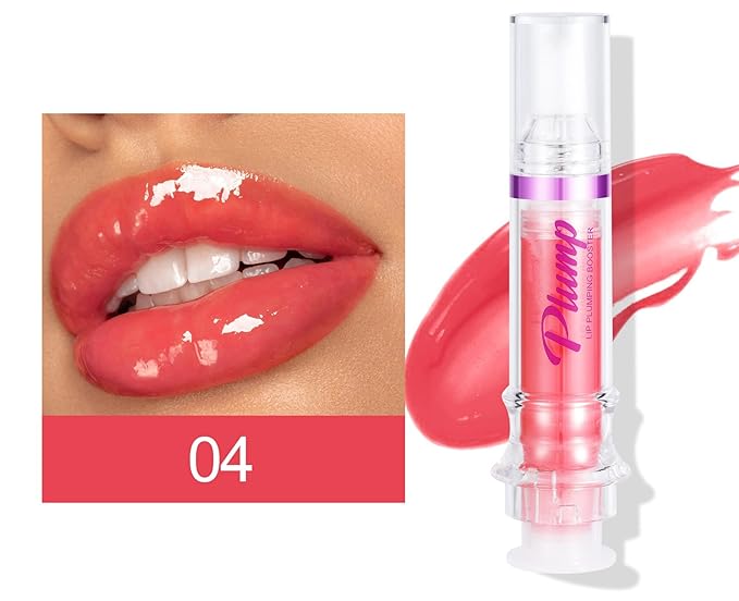 Lip Plumper 6 Colors Moisturizing Glossy Plumping Lip Gloss Long Lasting Hydrating Natural Lip Plumper for Women Girls (Color 04)