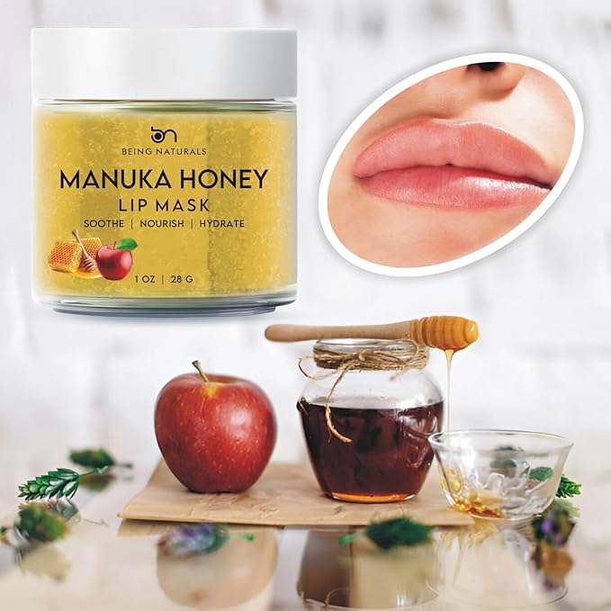 Lip Mask & Lip Balm - leave-on Overnight repair and nourish lip mask or lightweight non-sticky daytime lip care with Vitamin C, Antioxidants, Manuka honey, Stem cells, 1 oz.