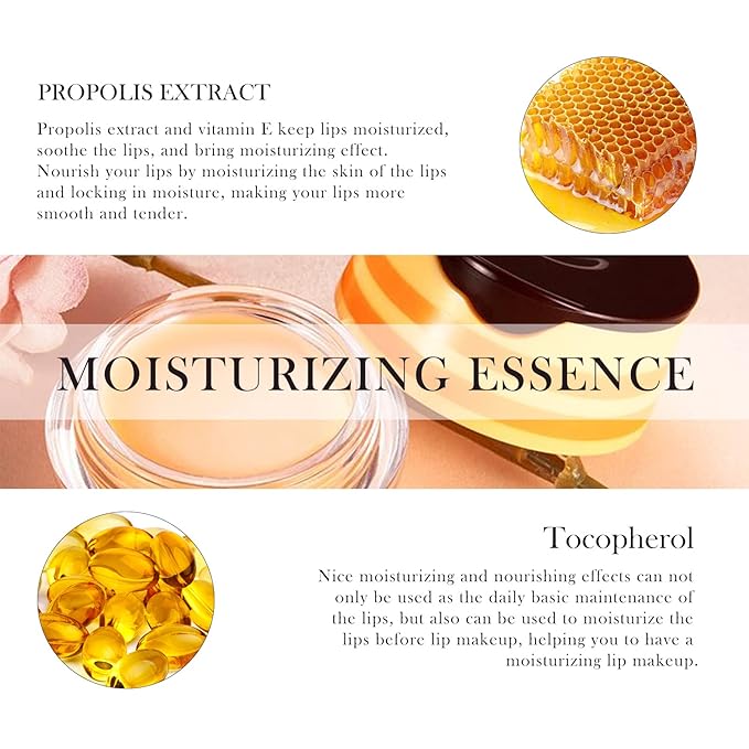 Honey Lip Balm Pot, Honey Lip Sleeping Mask Overnight 24HR Repair Lip, Moisturizing Lip Mask Honey Lip Balm Pot with Wand Hydrate Nourish Prevent Chapped Lips Lip Scrubs Exfoliator