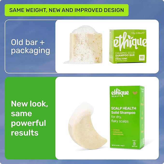 Ethique Scalp Health Shampoo Bar for itchy, dry, flaky scalps with Oatmeal - Plastic-Free, Vegan, Cruelty-Free, 3,88 oz - Formerly Heali Kiwi