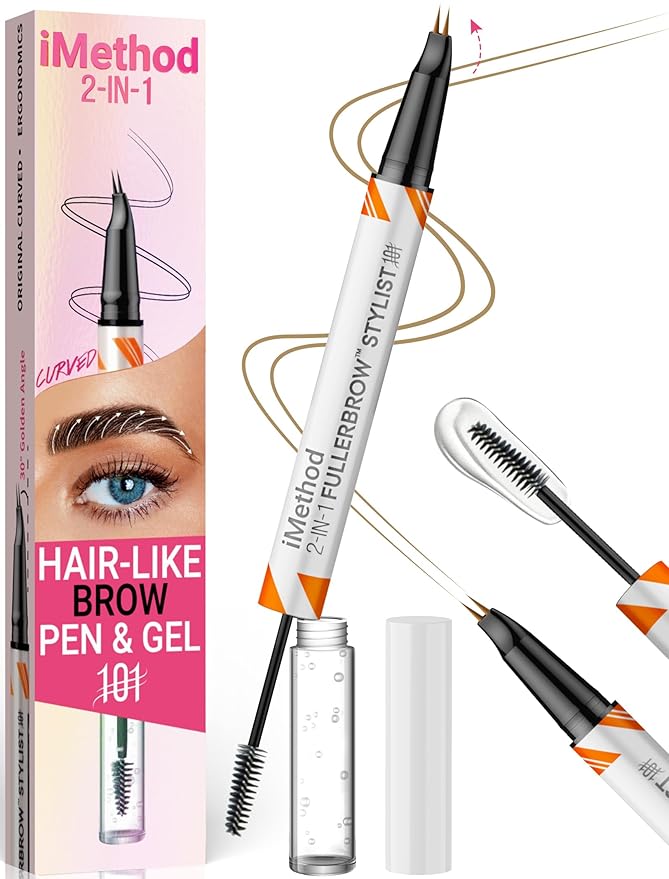 iMethod Curved Eyebrow Pen and Brow Gel Clear - Eyebrow Pencils for Women with Natural Hair Like Strokes, Eyebrow Makeup for All-Day Defined, Waterproof, Smudge-proof, Blonde