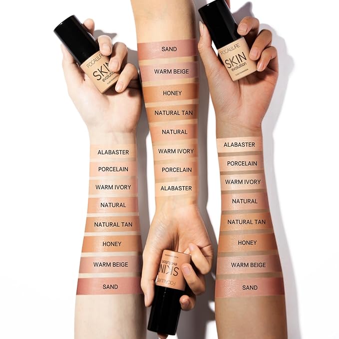 FOCALLURE 2 Pcs Liquid Foundation, Skin Evolution Foundation + Concealer, Full Coverage Foundation Makeup, Durable, Waterproof, Oil-Control, Hides Wrinkles & Lines, Sand