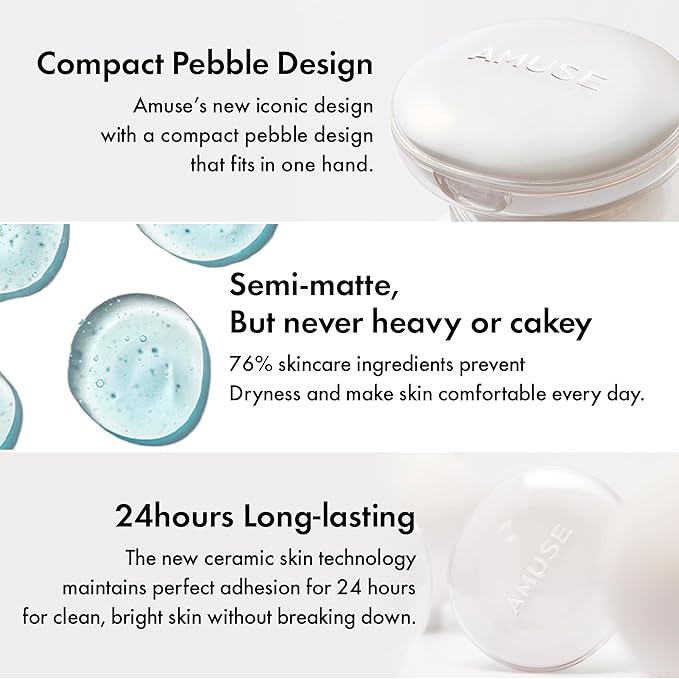 Amuse SEOUL Ceramic Skin Perfector Cushion Foundation 1.5 NATURAL | Long-lasting, Lightweight, Semi-matte, Flawless Coverage, Hypoallergenic, Vegan, Korean Beauty (15g / 0.52oz.) oz.)