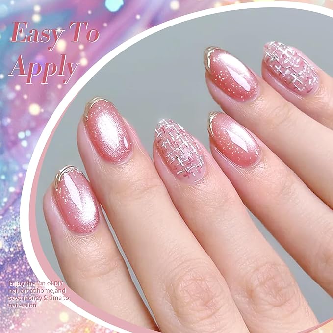 Born Pretty Magnetic Gel Nail Polish Pastel Cat Magnetic Eye Gel Polish Glitter Shimmer Auroras Magnetic Gel Nail Art Manicure Kit 6PCS